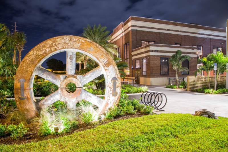 American Icon Brewery exterior at night