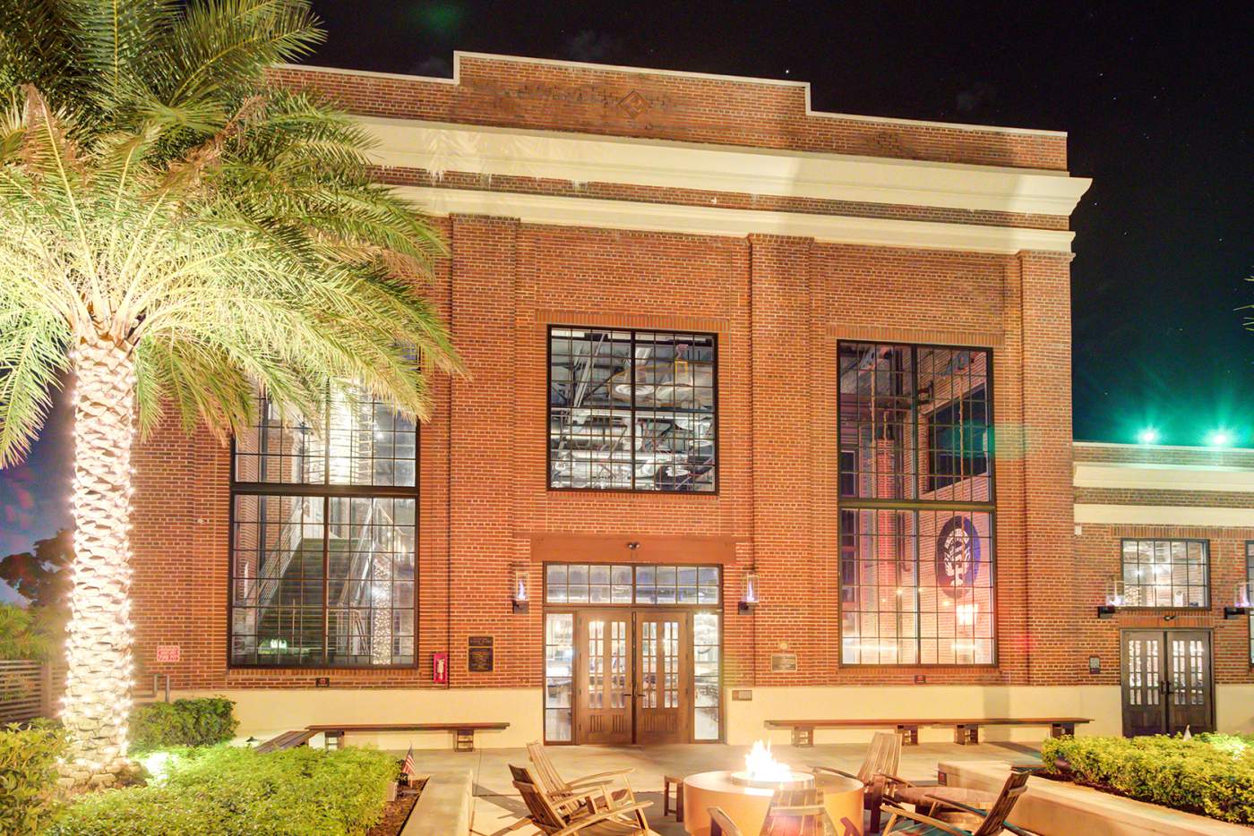 Brewery front of the building at night