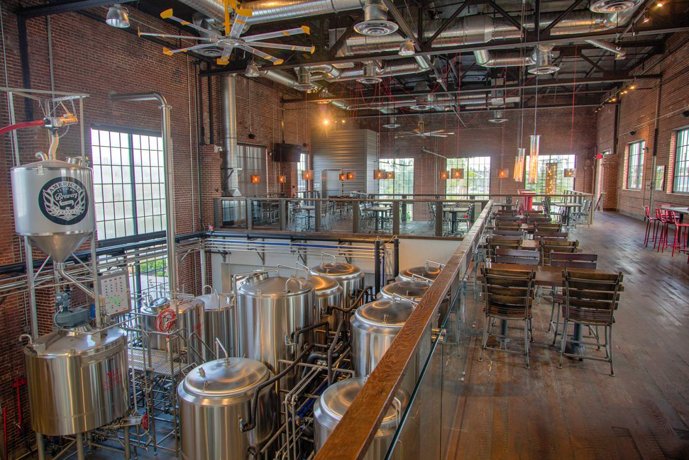 Mezzanine showing brewery tanks