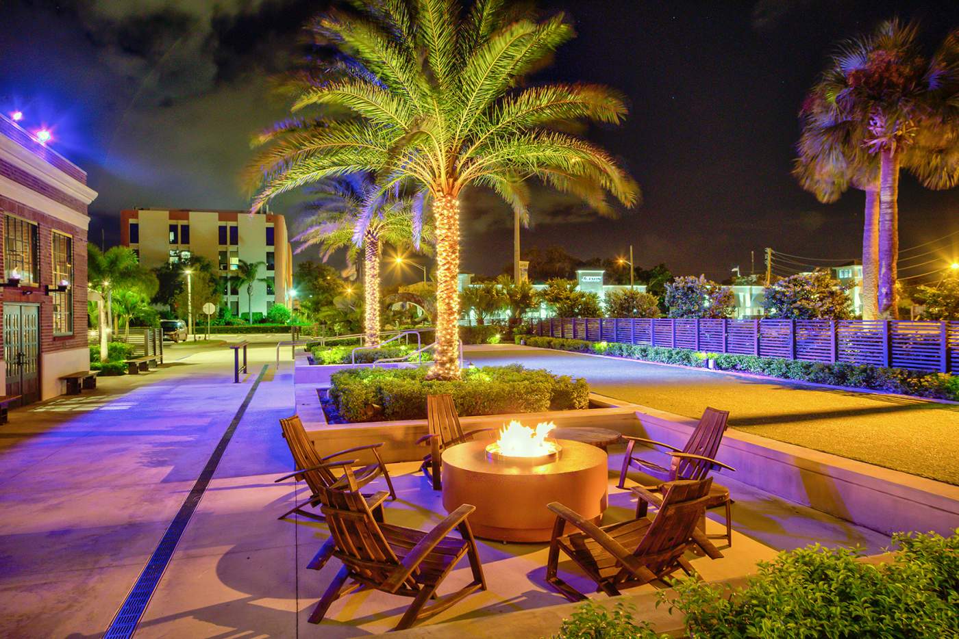 Firepit area at night