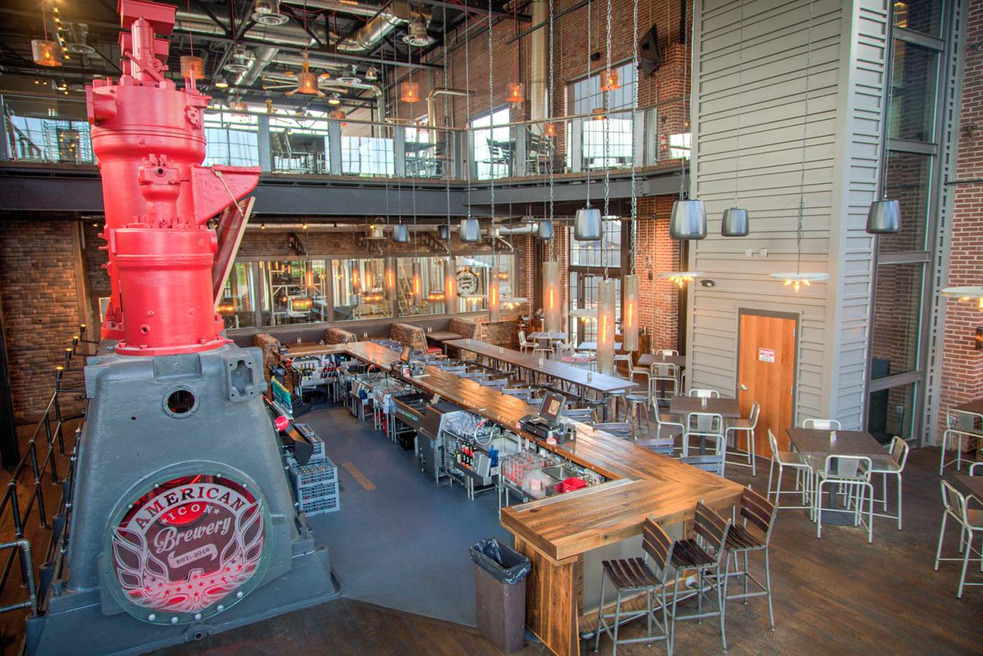 Interior showing bar engine and tables